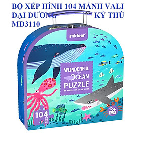 Bộ xếp hình 104 mảnh mẫu Vali mới nhất Khám Phá Đại Dương chính hãng Mideer WONDERFUL OCEAN Puzzle