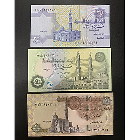 Mua Sét tiền 3 tờ 25 50 Piastre   1 Pound của Ai Cập   Egypt sưu tầm - Mới 100% UNC - tiền châu Phi