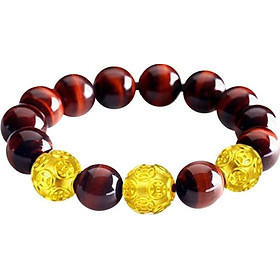 Vòng tay đá mắt hổ đỏ MS05, Vòng tay phong thuỷ hợp mệnh Thổ, Hỏa, Thủy cho nam và nữ