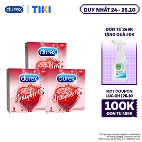 Bộ 3 Bao Cao Su Durex Sensual Strawberry - Hộp 3 chiếc