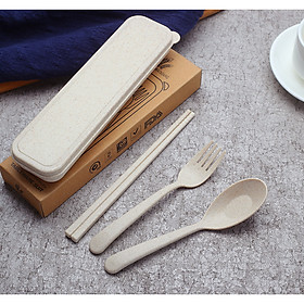 Mua Bộ Đũa Muỗng Nĩa Lúa Mạch Cao Cấp Có Hộp Đựng (giao màu ngẫu nhiên) - Hàng chính hãng
