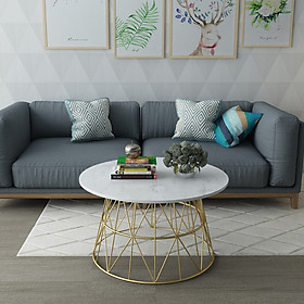 Bàn trà mặt đá trắng vân mây BTMSF5 Tundo chân đan xéo hiện đại