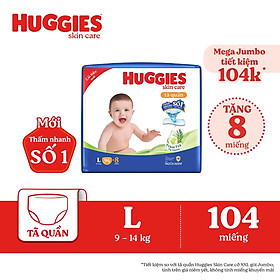 Tã/bỉm quần huggies skincare mega jumbo size l 96+8 miếng
