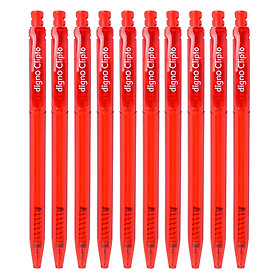 Vỉ 10 Cây Viết Bi Gel Bấm Digno Clipto - Mực Đỏ