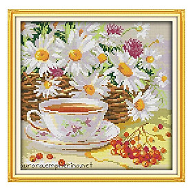 Stamped Cross Stitch Kit Embroidery Crafts - Flower Pattern 14CT 28x28cm
