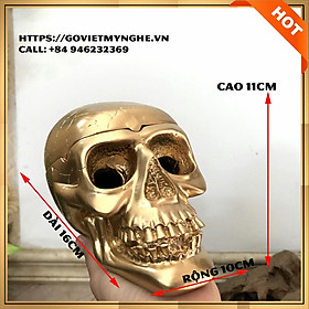 Mua Tượng đá trang trí hình đầu lâu - Gạt tàn thuốc trang trí hình Đầu Lâu - Màu nhũ đồng - Size Lớn Dài 16cm