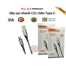 Mua Dây sạc nhanh Ham mer ( H-C11-C ) 3A   chân Type C  Có đèn báo  Hàng chính hãng bảo hành 12 tháng