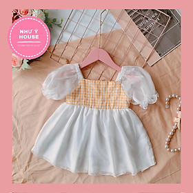 Đầm mùa hè cho bé NHƯ Ý HOUSE'S- váy trẻ em hàng thiết kế đủ size từ 1- 8 tuổi- Váy caro vàng