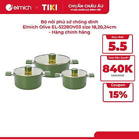 Mua Bộ nồi phủ sứ chống dính Elmich Olive EL-5228OV03 size 18 20 24cm - Hàng chính hãng