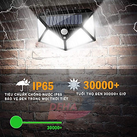 Đèn năng lượng mặt trời Solar 100 LED Công Nghệ Chống Nước IP 65, Cảm Biến Chuyển Động, 3 chế độ sáng