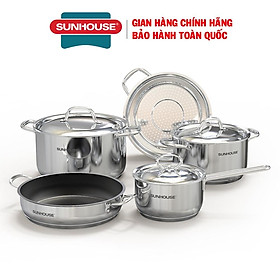 Mua Bộ nồi chảo inox 5 đáy Sunhouse SHG995  Chất liệu inox siêu bền dùng được trên tất cả các loại bếp  Hàng chính hãng