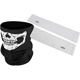 Găng Tay Chống Nắng Hở Ngón Trắng Và Khăn Đa Năng Đen