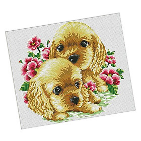 Handmade Ribbon Embroidery Lovely Dog Painting  Cross Stitch DIY
