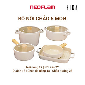 [Hàng chính hãng] Bộ nồi chảo cao cấp chống dính bếp từ Neoflam Fika 5 món. Made in Korea. Hàng có sẵn, giao ngay