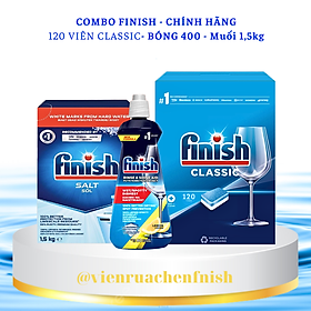 Combo 120 Viên rửa bát Finish+ Nước làm bóng Finish 400ml +muối rửa chén finish 1,5kg