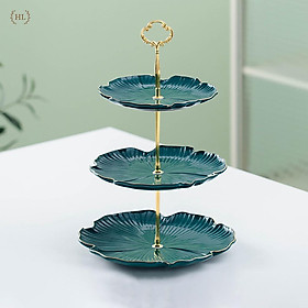 Mua ĐĨA 3 TẦNG SỨ KẺ ĐỂ BÁNH KẸO - HOA QUẢ CHUYÊN DỤNG CHO SỰ KIỆN TIỆC CƯỚI | Combo 3 đĩa sứ vân kẻ viền vàng cao cấp 2023