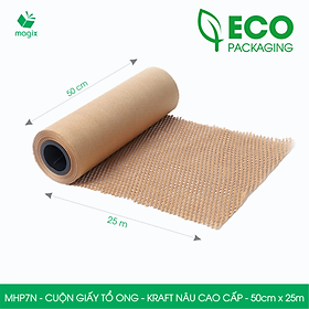 MHP7N - 50cm x 25m - Cuộn giấy tổ ong chống sốc - Kraft nâu Cao Cấp - Giấy gói hàng, gói quà