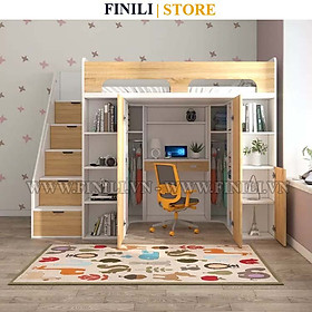 Giường tầng kết hợp tủ áo bàn làm việc FINILI phòng thay đồ FNL2014