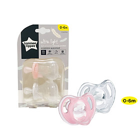 Ty ngậm silicon siêu nhẹ cho bé Tommee Tippee 0-6 tháng (vỉ 2 cái) – Trắng / Hồng