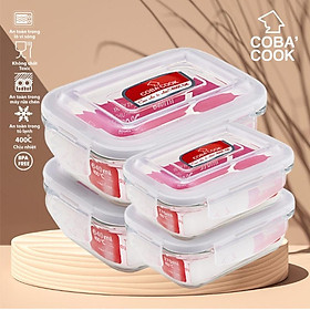 Mua Bộ 4 hộp thủy tinh hình chữ nhật đựng thực phẩm chịu nhiệt 2 hộp 640ml 2 hộp 370ml COBA COOK-CCL6L34