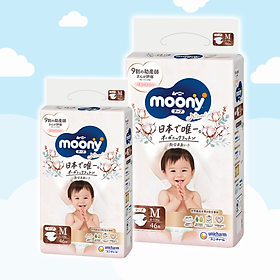 Combo 2 Bỉm - Tã dán Moony Natural size M 46 miếng (Cho bé 6 - 11kg)