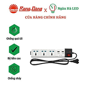 Ổ Cắm Đa Năng Chống Giật Rạng Đông Tích Hợp 2 Cổng USB. Model OC04.USB 3C/3M/10A