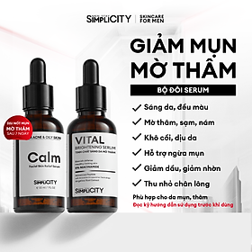 Bộ serum Men Stay Simplicity giảm mụn, làm dịu, sáng da, mờ thâm, thu nhỏ lỗ chân lông cho nam Niacinamide 5% + Zinc PCA 1% 2x30ml