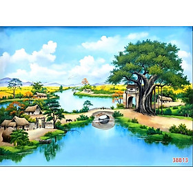 Tranh dán tường 3d dán trang trí phòng khách Đồng Quê Việt Nam-Decal PP Cán Bóng- Huyền Chi-Đặt theo kích thước yêu cầu