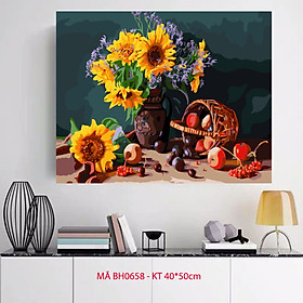 Mua Tranh sơn dầu số hoá tự tô tranh tĩnh vật - Mã BH0658 Bình hoa hướng dương
