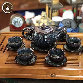 Mua Bộ Ấm Chén Trà Đạo Men Hỏa Biến Búp Sen Bát Tràng Dáng Thủy Bình Dung Tích 500ml (Bộ Ấm Chén) AVMT 08