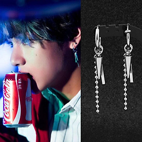 Khuyên tai V BTS mũi nhọn chuỗi hạt dài Bông tai Unisex đeo 1 bên