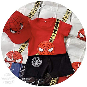 Bộ cotton in hình siêu nhân tặng kèm nón cho bé 8-20kg