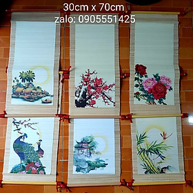 Mua Bộ 4 mành tre viết thư pháp có in cảnh kích thước 30cm x 70cm