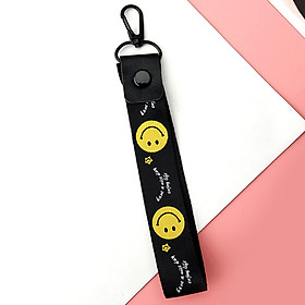 Móc khóa dây Strap dây vải hình Smile - đen