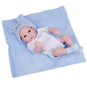 Miniature 11inch Newborn Baby Doll Toy Silicone Full Body Washable -Blue