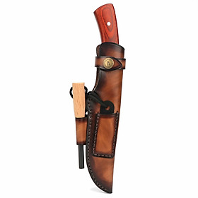 Tourbon săn bằng dao da dày Vỏ tay cố định dao cố định với nút đóng nút thắt lưng màu nâu: Chỉ một con dao vỏ bọc