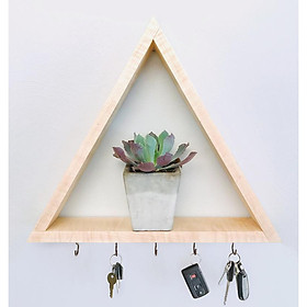 kệ treo tường gỗ thông hình tam giác có móc treo để đựng đồ dùng trong nhà xinh xinh kích thước 30x30x10 cm
