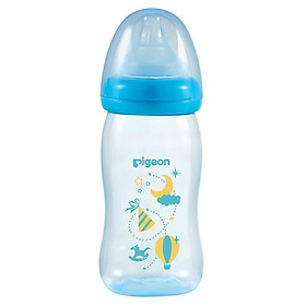 Hình ảnh Bình sữa cổ rộng PP Plus họa tiết xanh/hồng Pigeon 240ml (M) (HSD:11/2025)