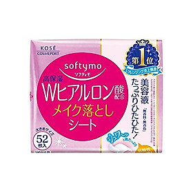 Khăn Ứớt Tẩy Trang Dưỡng Ẩm Bổ Sung Acid Hyaluronic Kose Softymo Nhật Bản (Gói refill 52 Miếng)