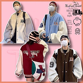 Áo khoác bomber bóng chày chất nỉ thêu số 9 unisex ulzzang nam nư