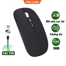 Chuột Không Dây PIX-LINK P103A Pin Sạc USB 2.4GHz DPI 1600, Không Tiếng Ồn Sử Dụng Cho PC, Laptop, Tivi Hàng Chính Hãng
