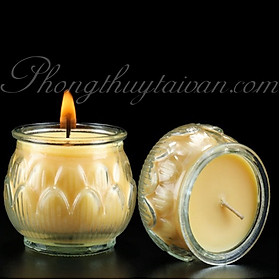 Mua Nến ly BƠ vàng 24h/1 ngày HOA SEN tự nhiên-bơ sáp thủy tinh/cặp - thờ cúng