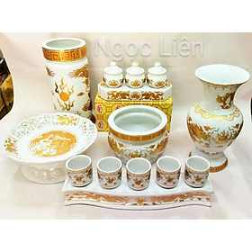 Mua Set Bộ đồ thờ thần tài trắng rồng dành cho bàn thờ 5 tấc