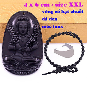 Mặt Phật Hư không tạng đá thạch anh đen 6 cm kèm vòng cổ hạt chuỗi đá đen - mặt dây chuyền size lớn - XXL, Mặt Phật bản mệnh