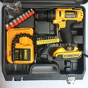 Mua Máy Khoan Pin Dewalt 24V - Có Búa - Lõi Đồng - Pin chuẩn 5 CELL - Kèm Đầu Khẩu + Đầu Vít