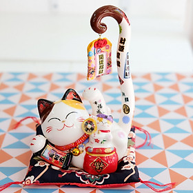 Mèo Thần tài Đuôi dài "Khai Vận Chiêu Tài" 23cm