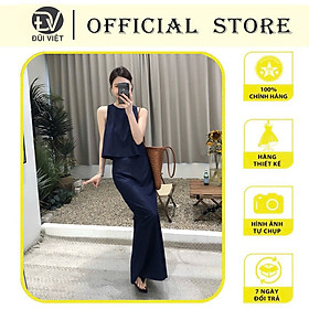 Set Đồ Nữ Áo Gile Mix Chân Váy Dài Trơn Xẻ Sau Vải Linen Mềm Mát
