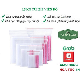 Mua Túi zip chỉ đỏ khóa đựng hàng bấm miệng loại mỏng 0.06mm nhiều kích thước - 1kg