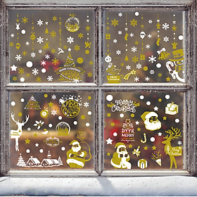 Decal trang trí Noel hít tĩnh điện - Ông già Noel và những phụ kiện trang trí ánh vàng