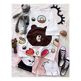 Set đồ unisex Gấu trúc gồm 1 quần cartoon kèm 1 áo thun nam nữ form rộng tay lỡ Freesize mặc vừa từ 40-65kg Molly Urban